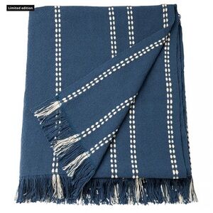 100% Cotton Blue and White Striped Throw Blanket